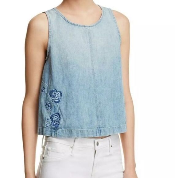 J-Brand-Tayla-Top-Embroidered-Roses-in Blue Iris - Picture 2 of 12